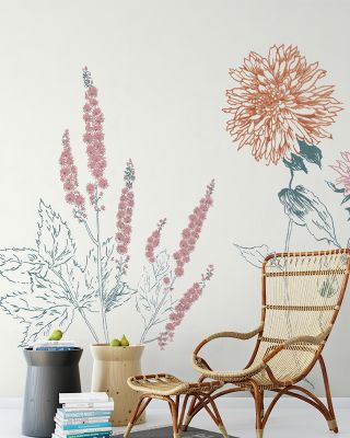Elegant Flowers on White VIII Wallpaper