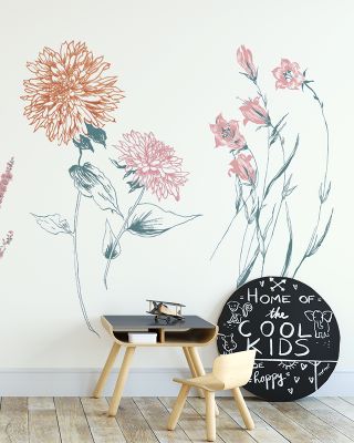 Elegant Flowers on White VIII Wallpaper