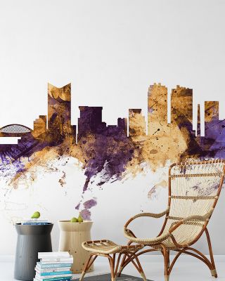 Fort Worth Texas Skyline Purple & Gold Wallpaper