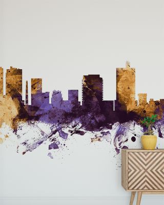 Fort Worth Texas Skyline Purple & Gold Wallpaper