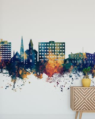 Fredericton Canada Skyline Blue & Bronze Wallpaper