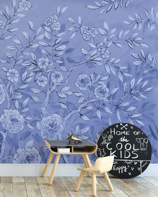 French Garden All Blue Floral Wallpaper