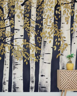Fresh Forest Indigo Gold Wallpaper