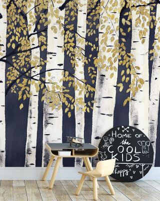 Fresh Forest Indigo Gold Wallpaper