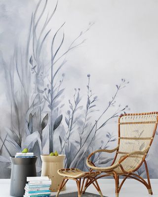 Garden of Peace Blue Floral Wallpaper