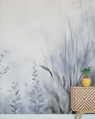 Garden of Peace Blue Floral Wallpaper