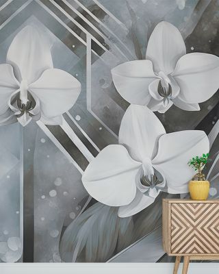 Geometry and Orchids Blue Wallpaper