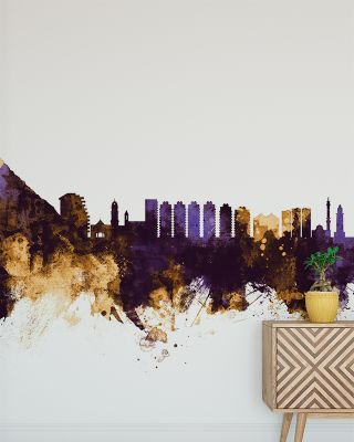 Gibraltar Skyline Purple & Gold Wallpaper
