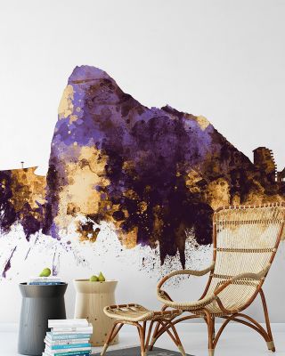 Gibraltar Skyline Purple & Gold Wallpaper