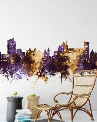 Granada Spain Skyline Purple & Gold Wallpaper