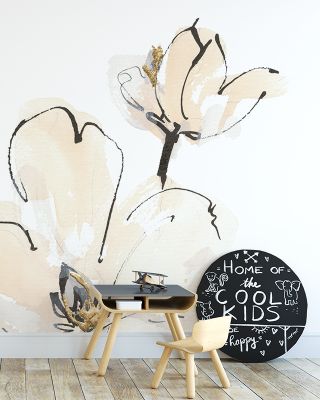 Greige Magnolias II Floral Wallpaper