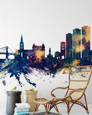 Grenoble Skyline Blue & Bronze Wallpaper
