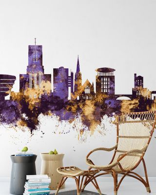 Guildford England Skyline Purple & Gold Wallpaper