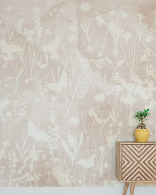Herbals and Butterflies Double Silhouette Beige Wallpaper