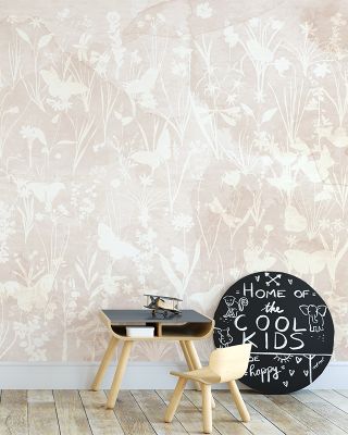 Herbals and Butterflies Double Silhouette Beige Wallpaper