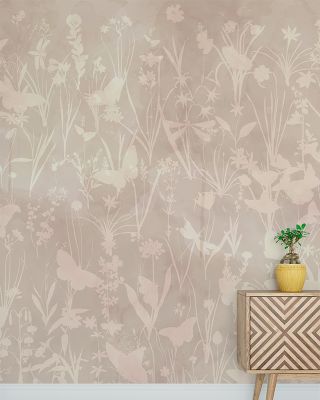 Herbals and Butterflies Double Silhouette Light Brown Wallpaper