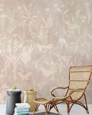 Herbals and Butterflies Double Silhouette Light Brown Wallpaper