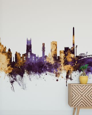 Huddersfield England Skyline Purple & Gold Wallpaper