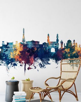 Hyderabad Skyline Blue & Bronze Wallpaper