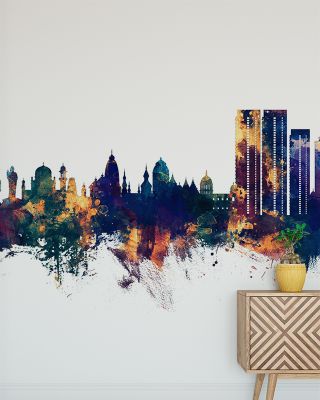 Hyderabad Skyline Blue & Bronze Wallpaper