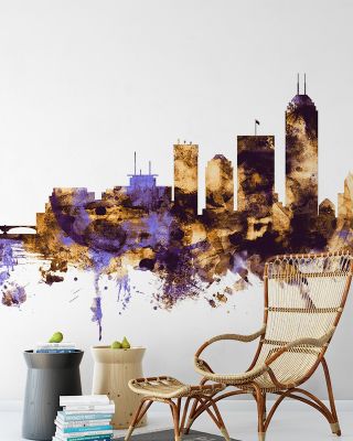 Indianapolis Indiana Skyline Purple & Gold Wallpaper