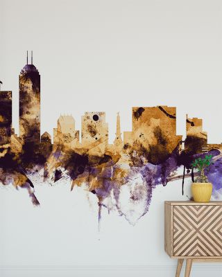 Indianapolis Indiana Skyline Purple & Gold Wallpaper