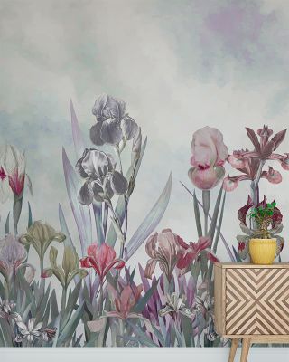 Iris Field Blueish Floral Wallpaper