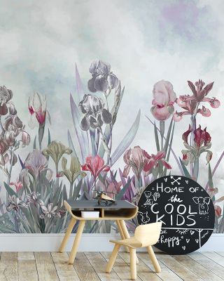 Iris Field Blueish Floral Wallpaper