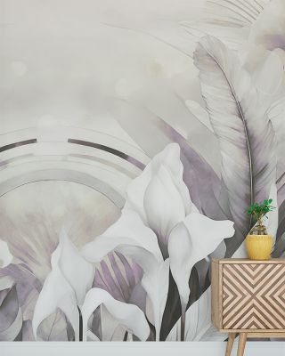 Irises and Feathers Smoke Wallpaper