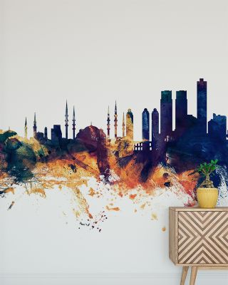 Istanbul Turkey Skyline Blue & Bronze Wallpaper