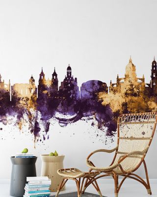 Jerez Spain Skyline Purple & Gold Wallpaper