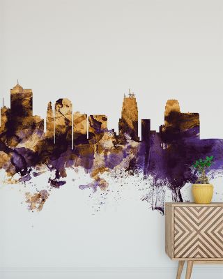 Kansas City Missouri Skyline Purple & Gold Wallpaper