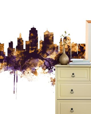 Kansas City Missouri Skyline Purple & Gold Wallpaper