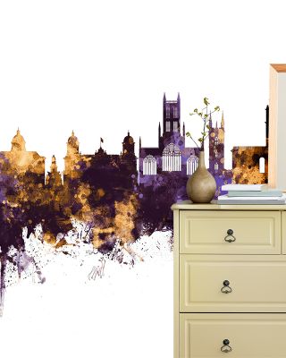 Kingston upon Hull England Skyline Purple & Gold Wallpaper
