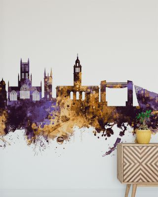 Kingston upon Hull England Skyline Purple & Gold Wallpaper