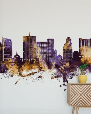 Kinshasa Skyline Purple & Gold Wallpaper
