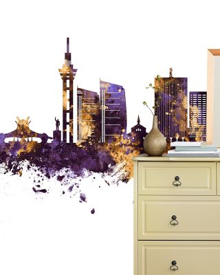 Kinshasa Skyline Purple & Gold Wallpaper