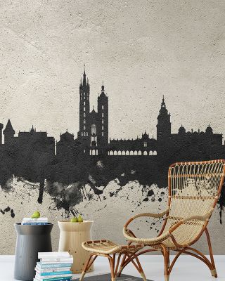 Krakow Skyline Concrete Wallpaper