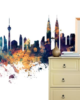 Kuala Lumpur Skyline Blue & Bronze Wallpaper
