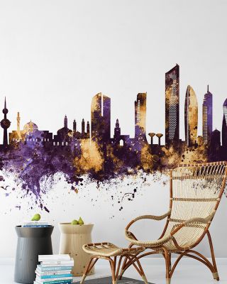Kuwait City Skyline Purple & Gold Wallpaper