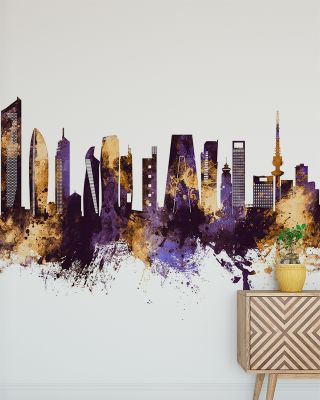 Kuwait City Skyline Purple & Gold Wallpaper