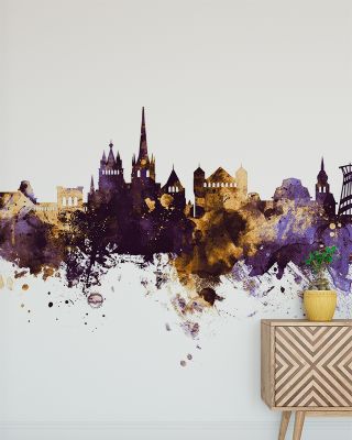 Lausanne Switzerland Skyline Purple & Gold Wallpaper