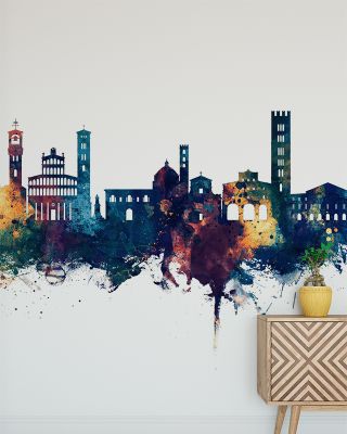 Lucca Italy Skyline Blue & Bronze Wallpaper