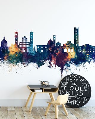 Lucca Italy Skyline Blue & Bronze Wallpaper