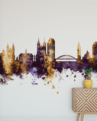 Magdeburg Germany Skyline Purple & Gold Wallpaper