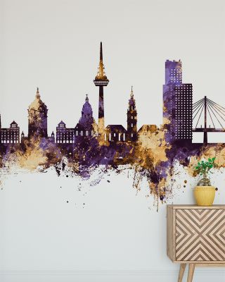 Mannheim Germany Skyline Purple & Gold Wallpaper
