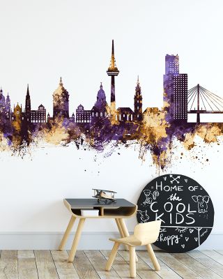 Mannheim Germany Skyline Purple & Gold Wallpaper