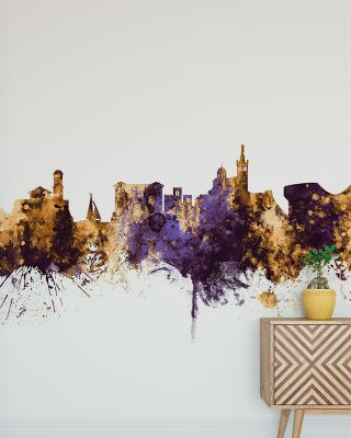 Marseille France Skyline Purple & Gold Wallpaper