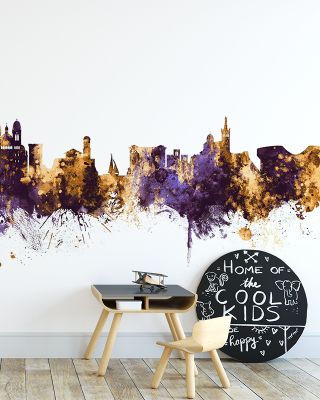 Marseille France Skyline Purple & Gold Wallpaper