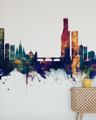 Melbourne Australia Skyline Blue & Bronze Wallpaper
